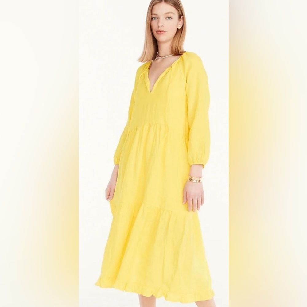 J.Crew long-sleeve tiered linen dress
